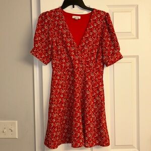 Red Floral Faux Wrap Dress